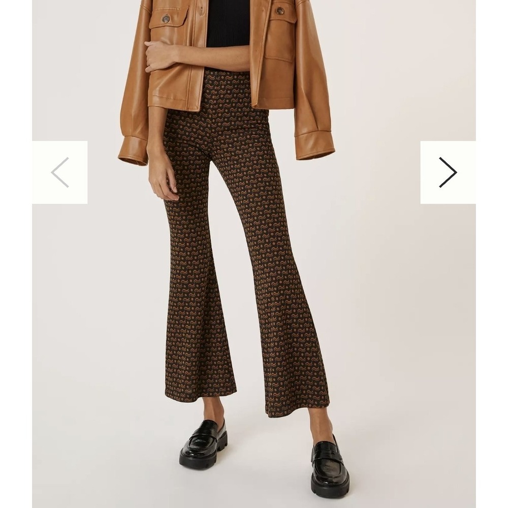 Anthropologie Sabine Flare‎ Pants Womens S Black Brown Retro Print High Rise
